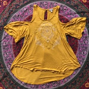 BOHO golden yellow flowy shirt! Super soft! SZ M